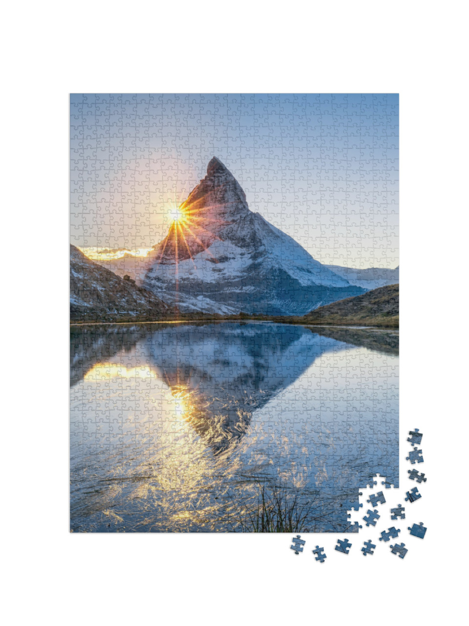 puzzle 1000 dílků „Východ slunce u Riffelsee a Matterhornu, Švýcarsko“