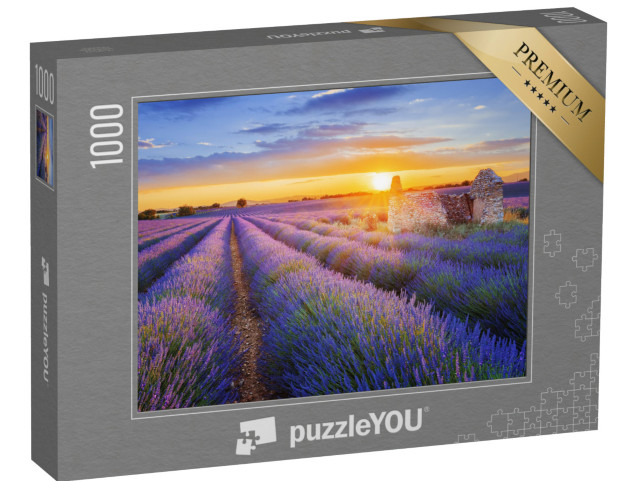 puzzle 1000 dílků „Fialový sen: západ slunce nad levandulovým polem ve Valensole, Provence“