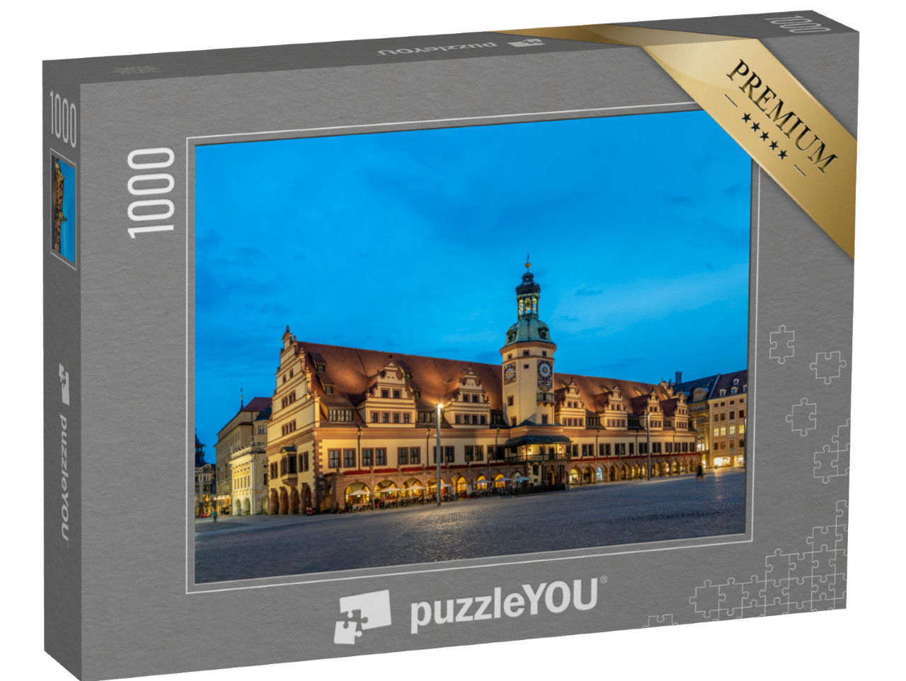 puzzle 1000 dílků „Stará radnice v modrou hodinu, Lipsko, Německo“