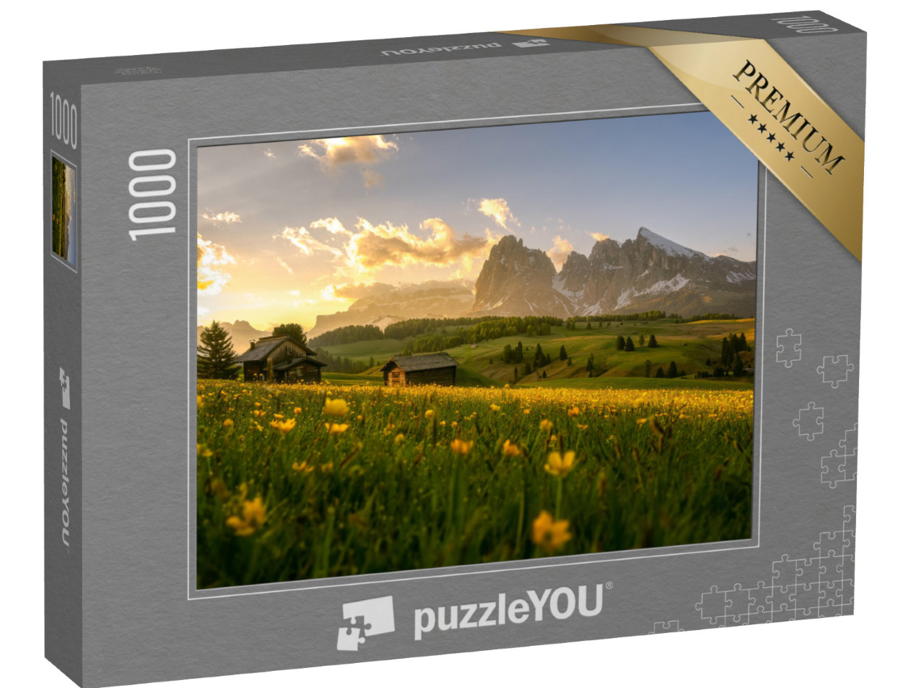 puzzle 1000 dílků „Krásný východ slunce nad Seiser Alm, Jižní Tyrolsko“