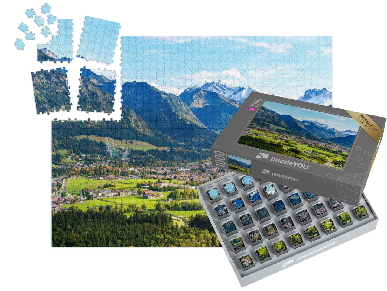 SMART SORTED® | Puzzle 1000 dílků „Panoramatický pohled na Obersdorf v Allgäu“