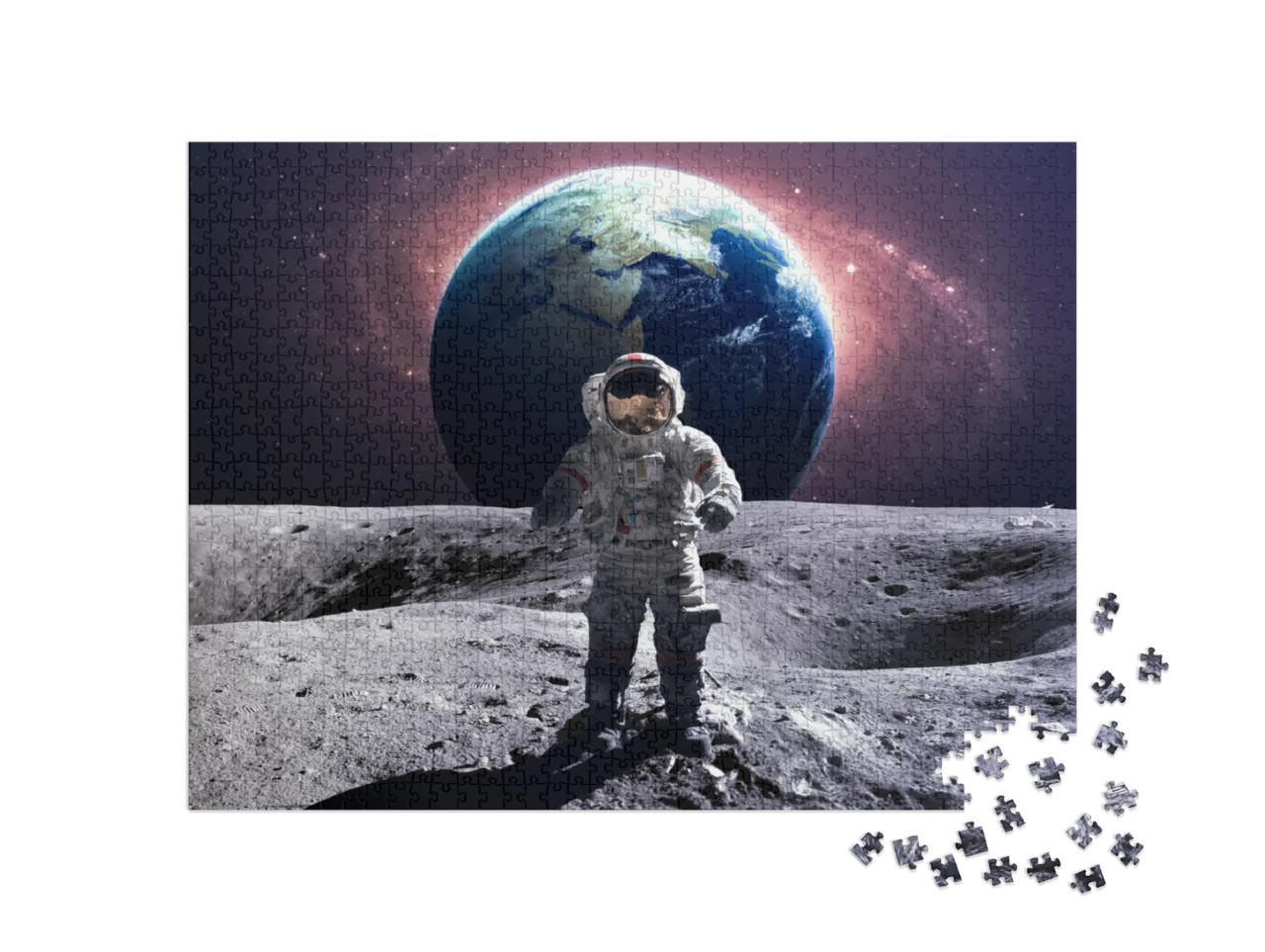 puzzle 1000 dílků „Odvážný astronaut na procházce vesmírem na Měsíci“