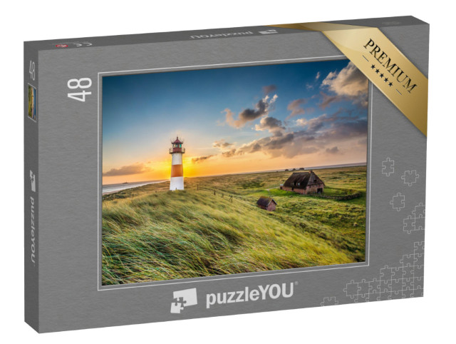 puzzle 48 dílků „Východ slunce u majáku v Listu na ostrově Sylt, Šlesvicko-Holštýnsko, Německo“