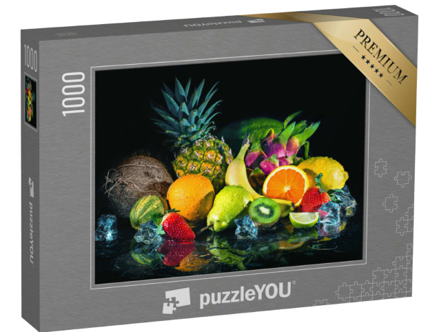 puzzle 1000 dílků „Ovoce na černém pozadí se stříkající vodou“