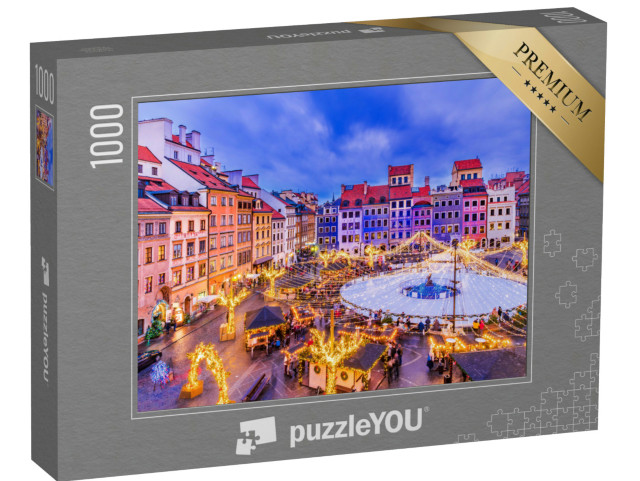 puzzle 1000 dílků „Kluziště a vánoční trh v centru Varšavy, Polsko“