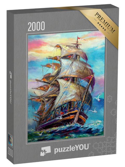 puzzle 2000 dílků „Olejomalba: Plachetnice v blízkosti větru“