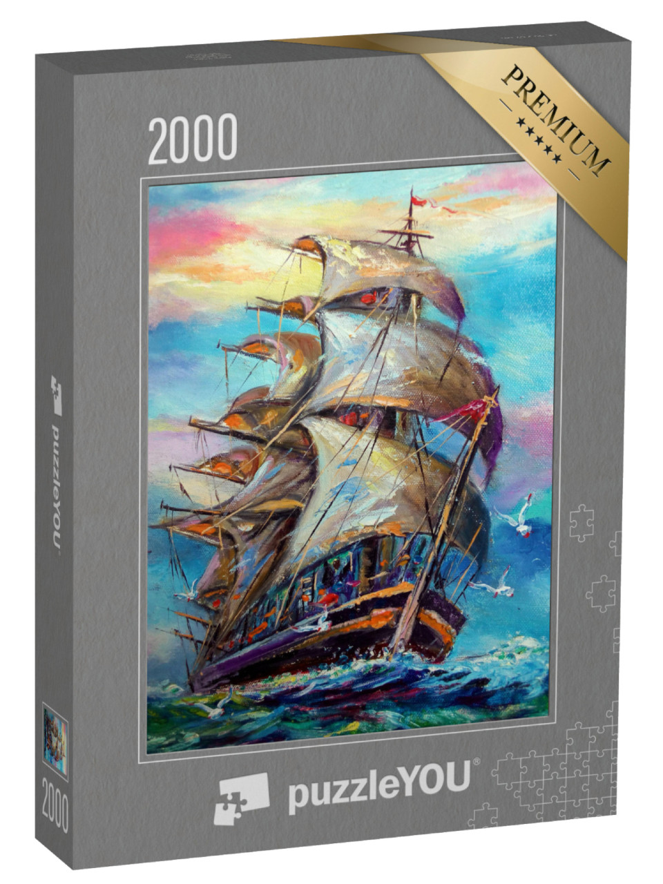 puzzle 2000 dílků „Olejomalba: Plachetnice v blízkosti větru“