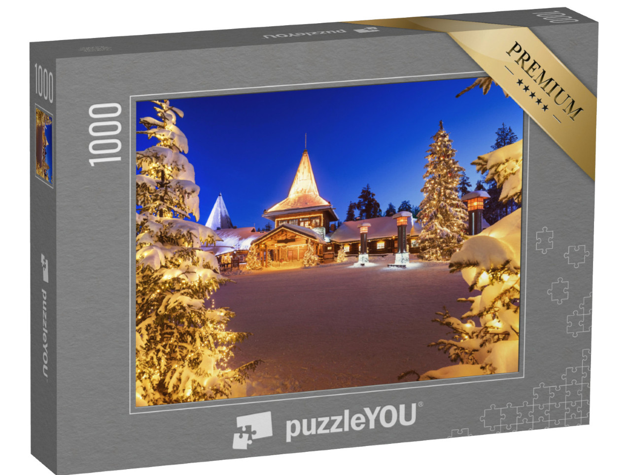 puzzle 1000 dílků „Vánoční vesnička v Rovaniemi v Laponsku v zimě, Finsko“