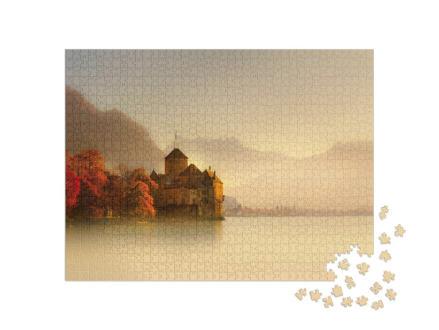 puzzle 1000 dílků „Hrad Chillon u Ženevského jezera, Montreux, Švýcarsko“