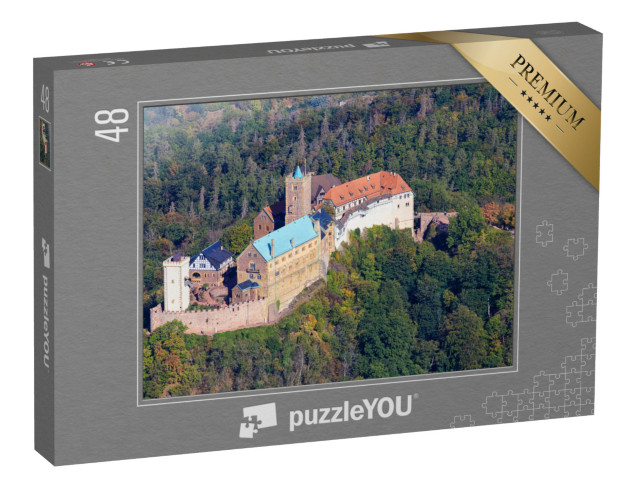 puzzle 48 dílků „Hrad Wartburg v Eisenachu, kde Martin Luther přeložil Bibli.“