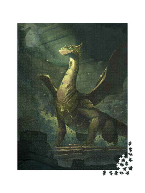 puzzle 2000 dílků „Umělecká ilustrace draka před ruinami“