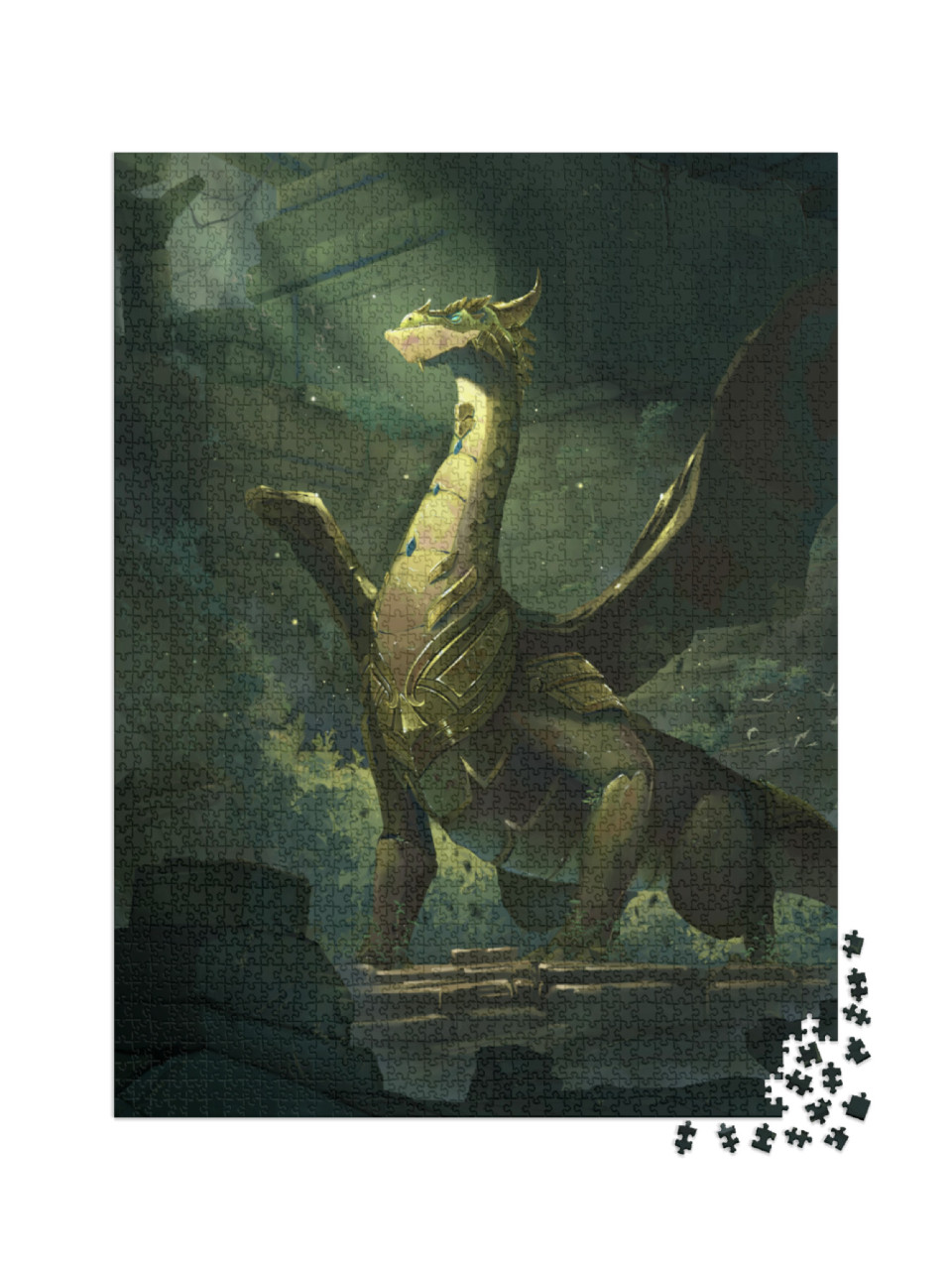 puzzle 2000 dílků „Umělecká ilustrace draka před ruinami“
