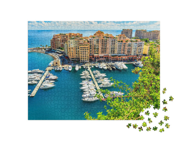 puzzle 1000 dílků „Byty, přístavy a luxusní jachty v zátoce, Monte Carlo, Monako, Evropa“