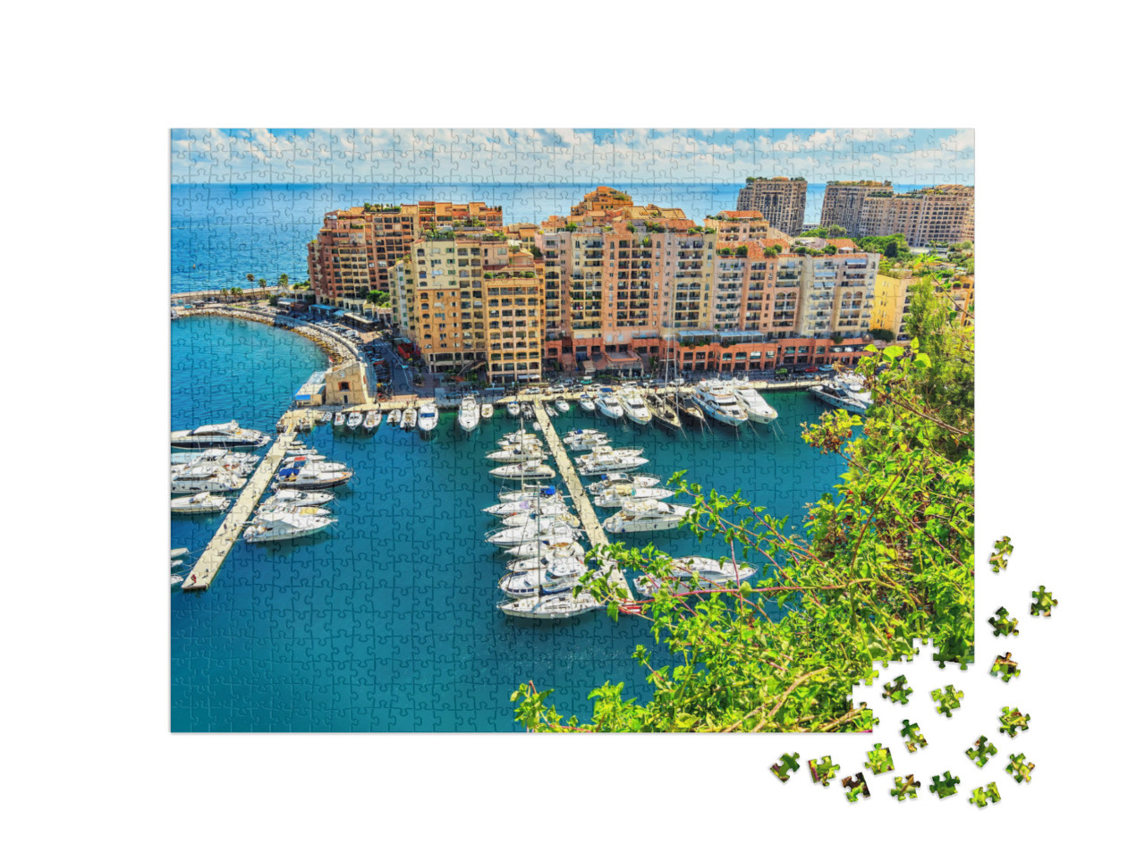 puzzle 1000 dílků „Byty, přístavy a luxusní jachty v zátoce, Monte Carlo, Monako, Evropa“