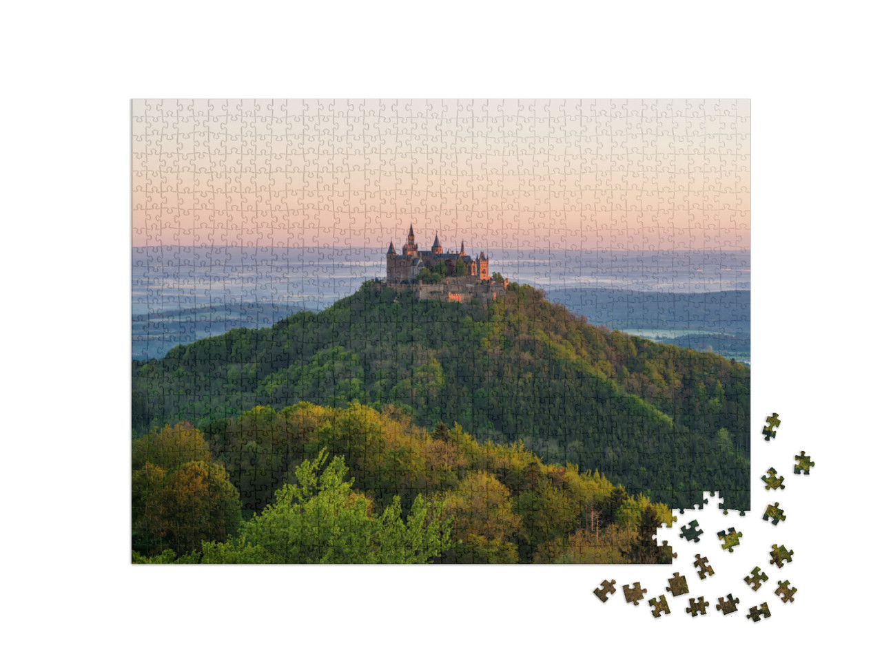 puzzle 1000 dílků „Zlatá hodinka na zámku Hohenzollern“