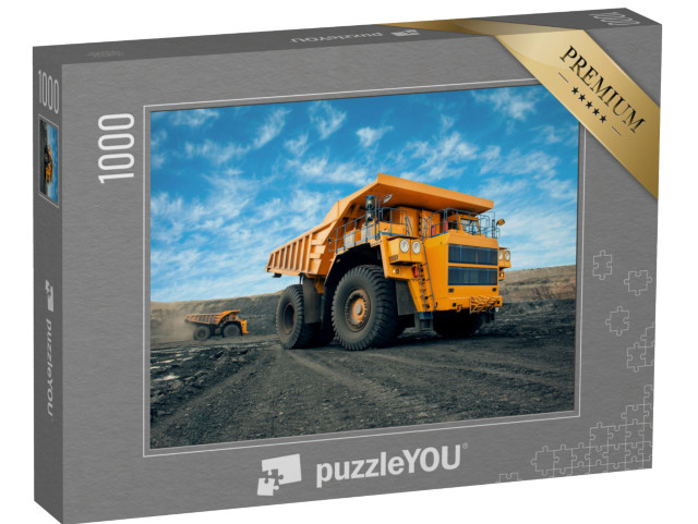 puzzle 1000 dílků „Oranžový sklápěč nakládající uhlí v lomu“