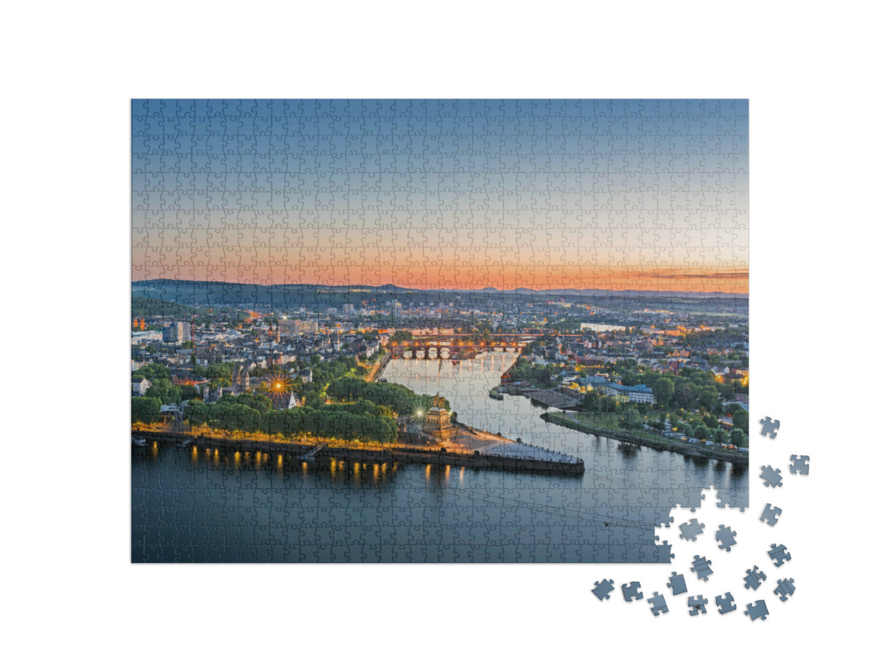 puzzle 1000 dílků „Německý jez v Koblenzi při západu slunce“