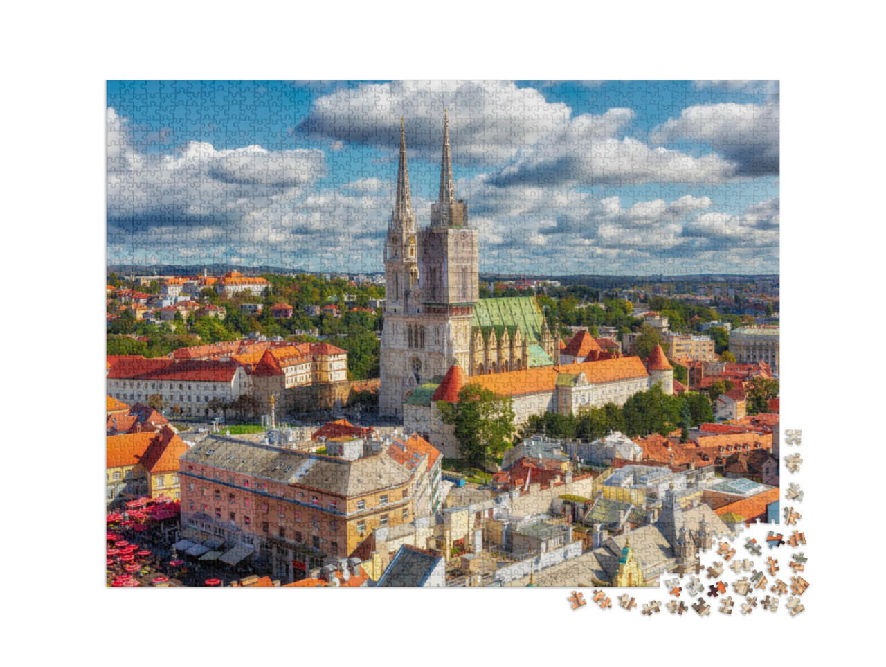 puzzle 2000 dílků „Záhřebská katedrála v Kaptolu, okres Záhřeb, Chorvatsko“