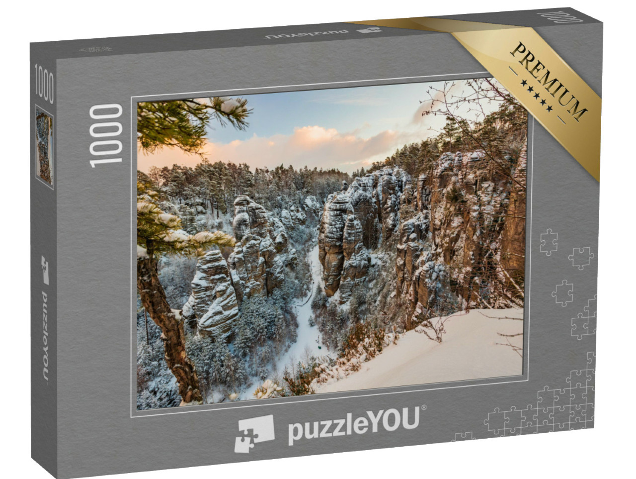 puzzle 1000 dílků „Východ slunce v Prachovských skalách v zimě, Český ráj, Česká republika“
