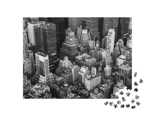 puzzle 1000 dílků „New York: Manhattan ze vzduchu, černobíle, USA“