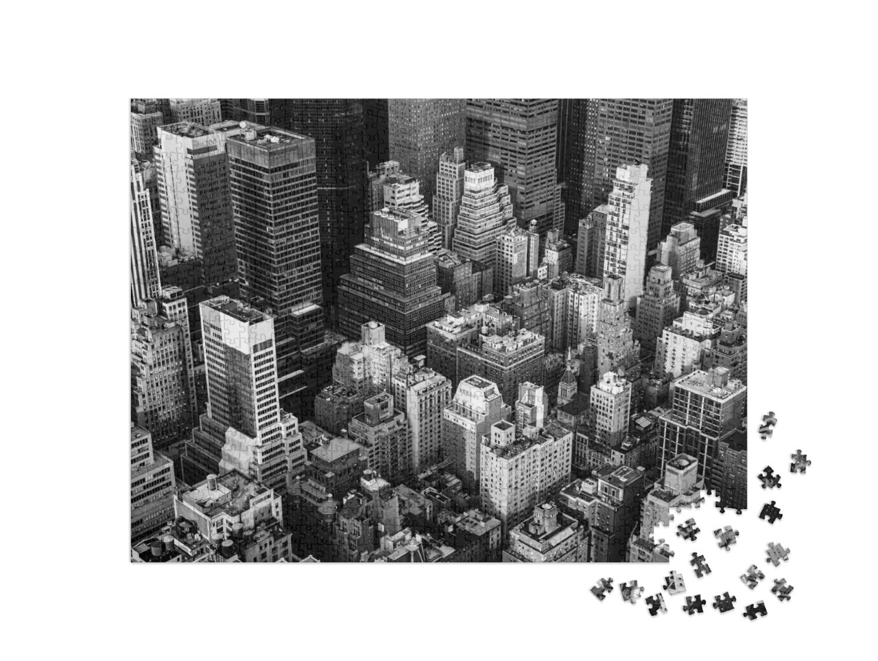 puzzle 1000 dílků „New York: Manhattan ze vzduchu, černobíle, USA“