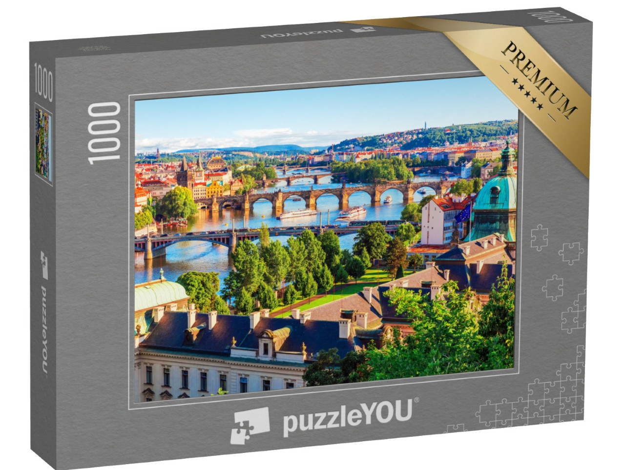 puzzle 1000 dílků „Západ slunce v Praze: Staré Město s Karlovým mostem a Vltavou“