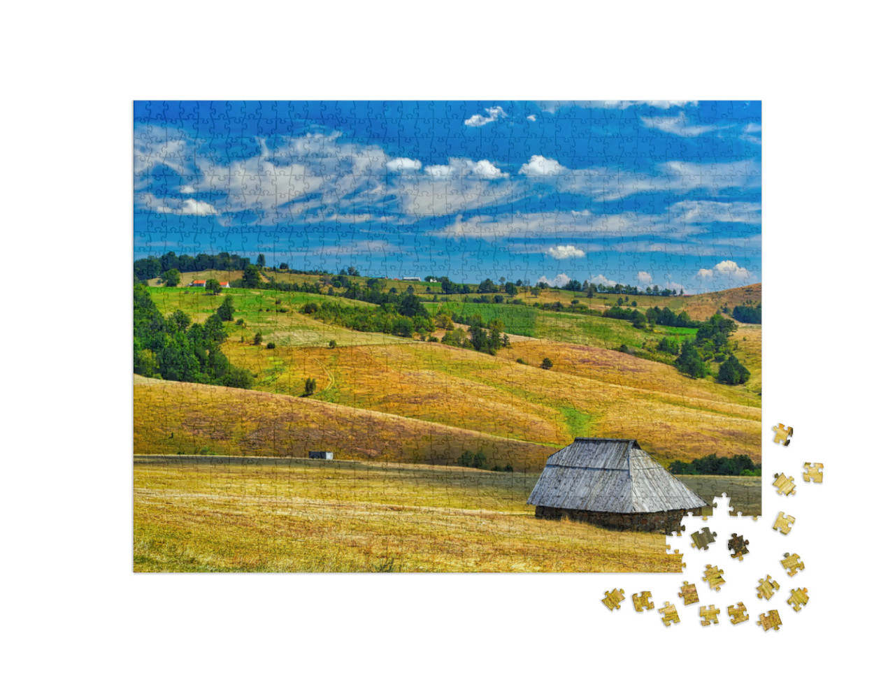 puzzle 1000 dílků „Statek na poli, Zlatibor, Srbsko“
