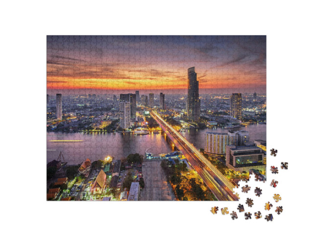 puzzle 1000 dílků „Bangkok při západu slunce na mostě Taksin“