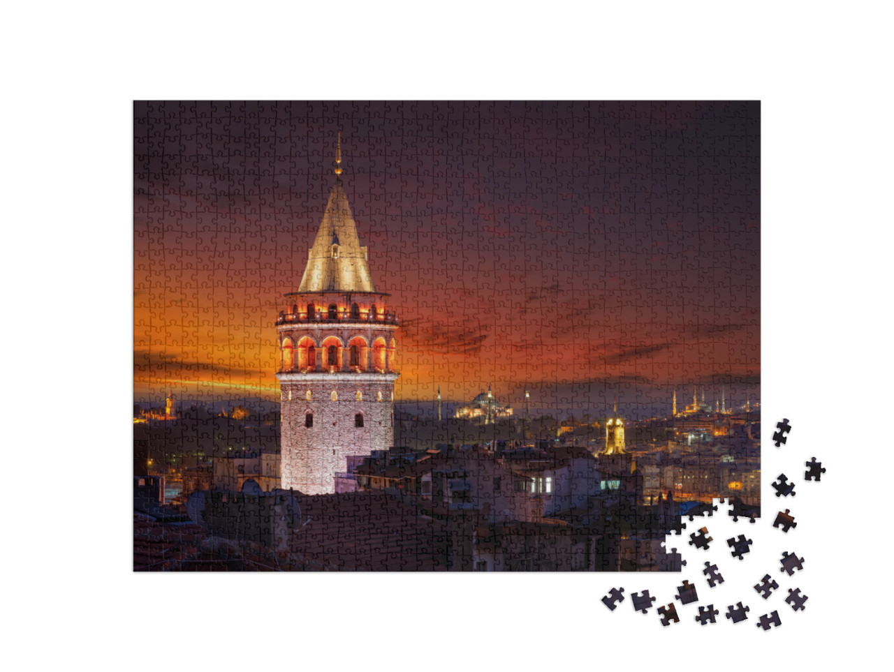 puzzle 1000 dílků „Večerní osvětlení Galatské věže, Istanbul, Türki“