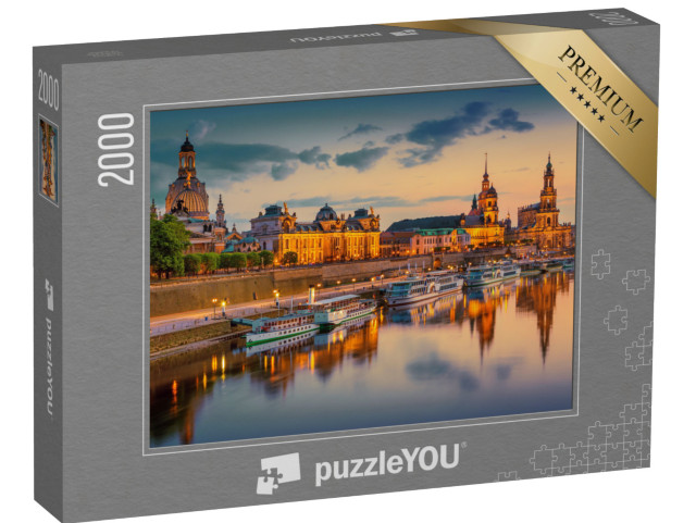 puzzle 2000 dílků „Drážďany na Labi: panorama města s Augustovým mostem, Sasko, Německo“