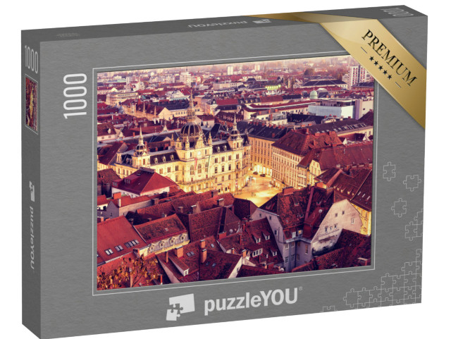 puzzle 1000 dílků „Štýrský Hradec v Rakousku, letecký pohled ze Schlossbergu“