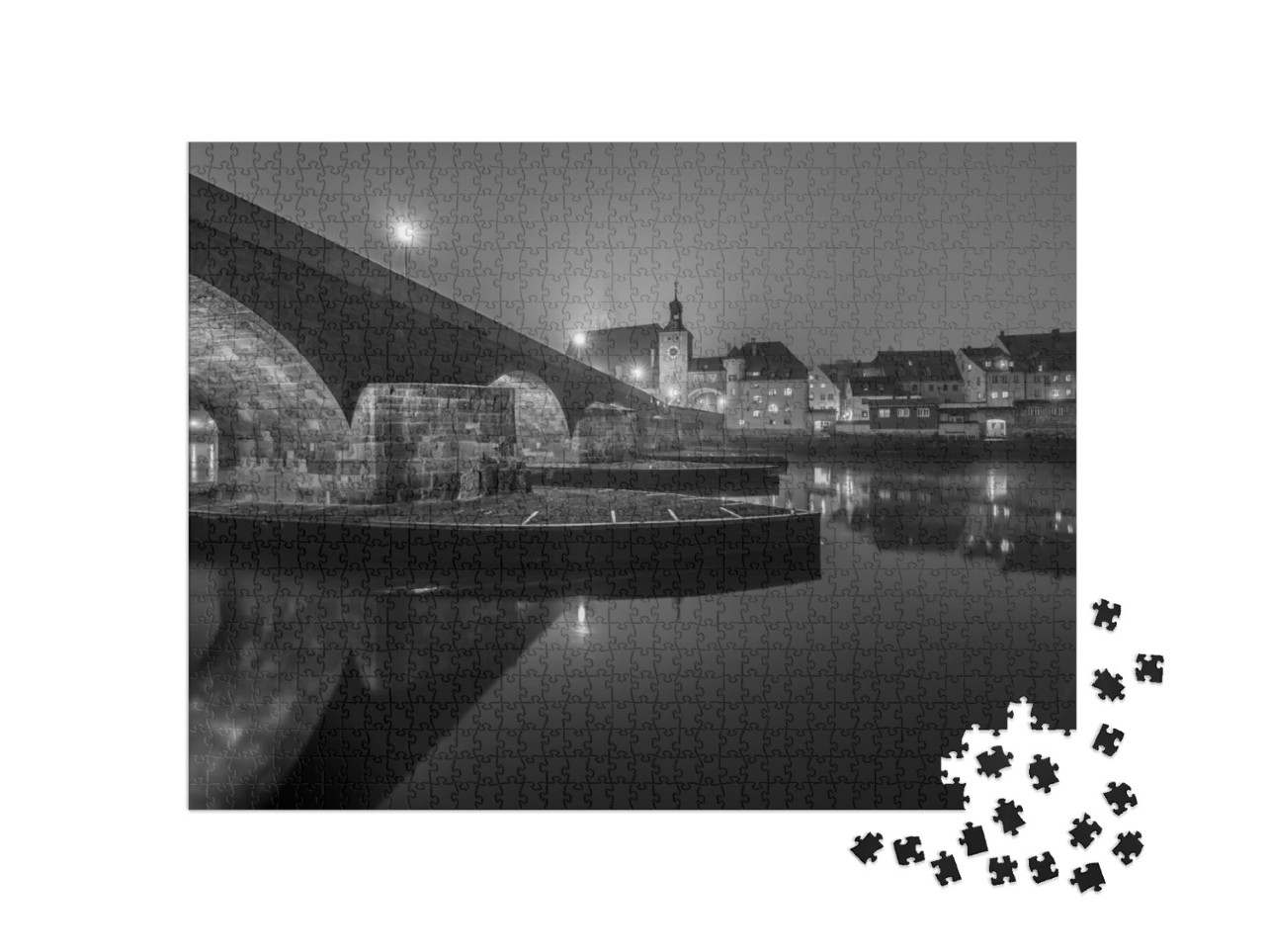 puzzle 1000 dílků „Kamenný most v Regensburgu v noci“