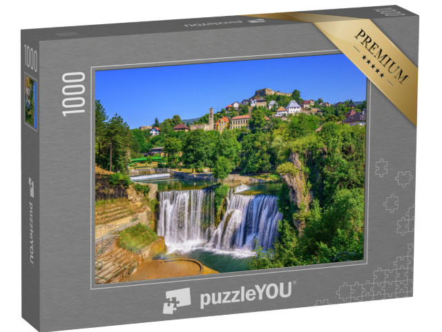 puzzle 1000 dílků „Vodopád Pliva ve městě Jajce, Bosna a Hercegovina“