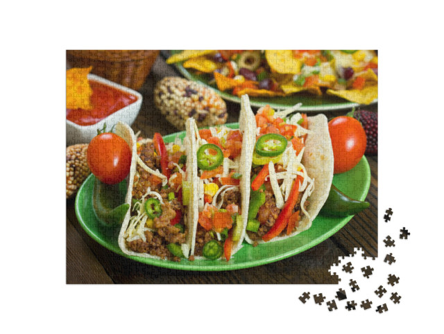 puzzle 1000 dílků „Čerstvě připravené hovězí tacos“
