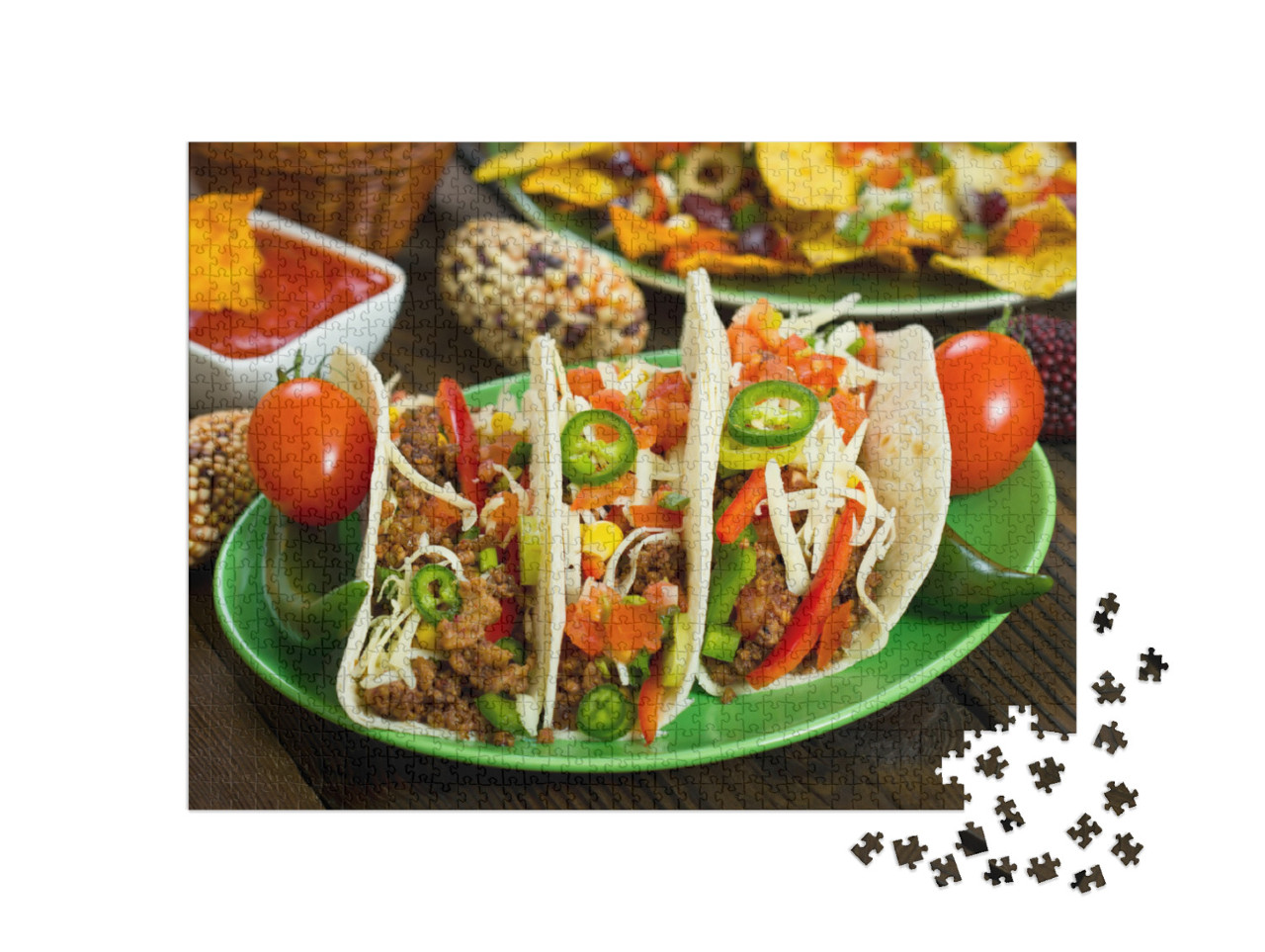 puzzle 1000 dílků „Čerstvě připravené hovězí tacos“