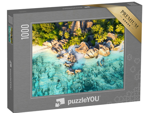 puzzle 1000 dílků „Pohled z ptačí perspektivy na krásnou pláž Anse Source D`argent, Seychely“