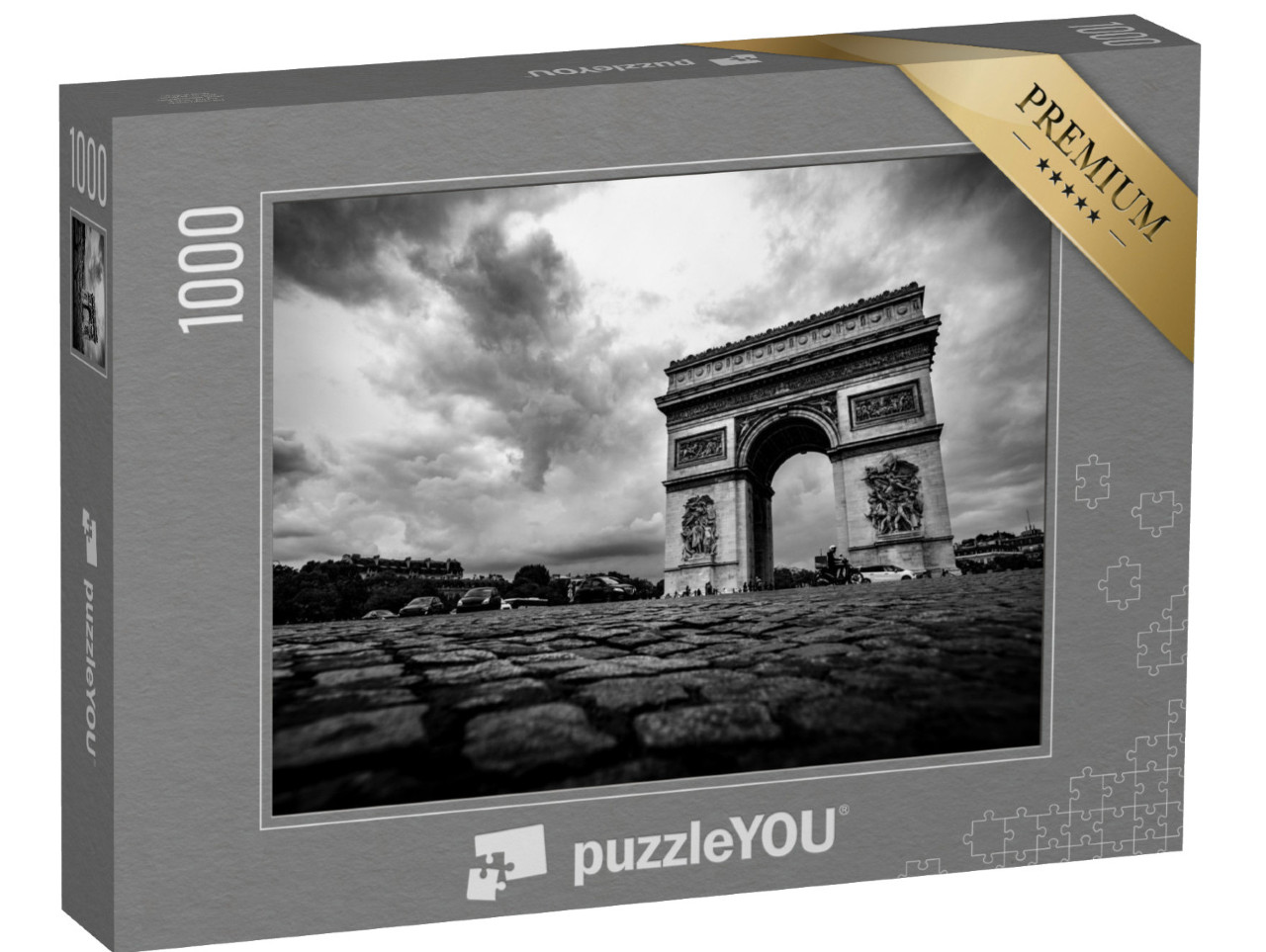 puzzle 1000 dílků „Vítězný oblouk, Paříž, černobíle“