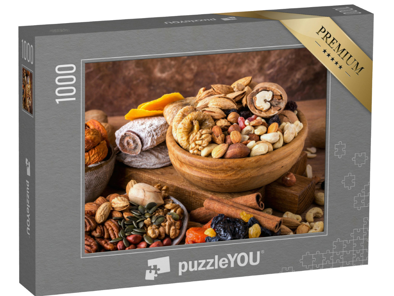 puzzle 1000 dílků „Složení směsi sušeného ovoce a ořechů“