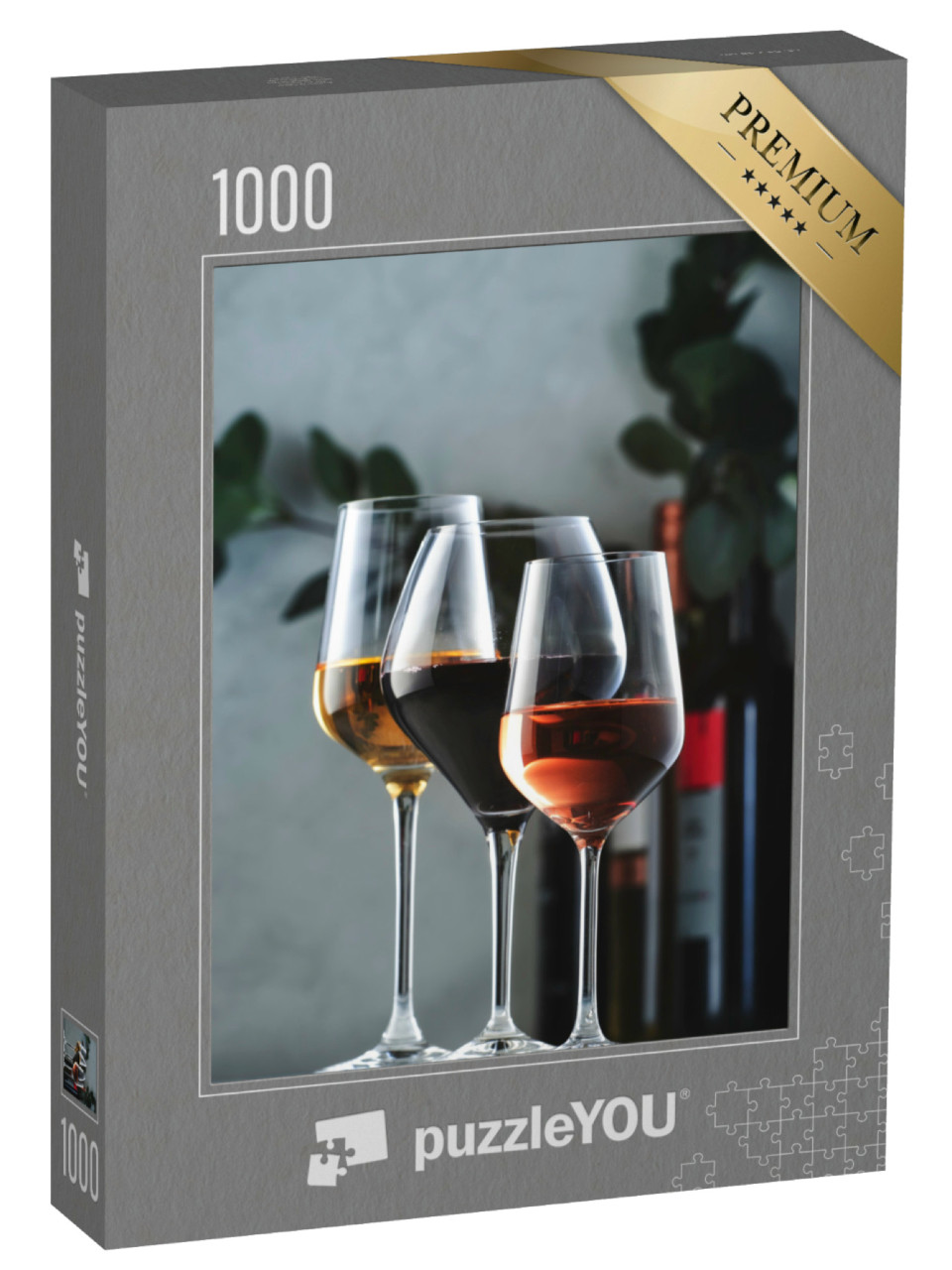 puzzle 1000 dílků „Sortiment vín ve sklenicích a lahvích“