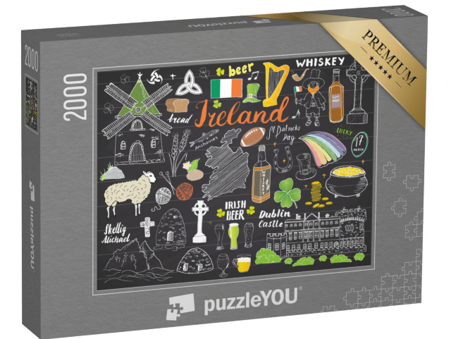 puzzle 2000 dílků „Irsko v kreslených náčrtech“
