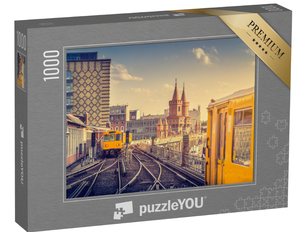 puzzle 1000 dílků „Berlínské metro s Oberbaumbrücke při západu slunce, Německo“