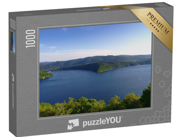 puzzle 1000 dílků „Pohled na jezero Edersee s lesem ze zámku Waldeck, Hesensko“