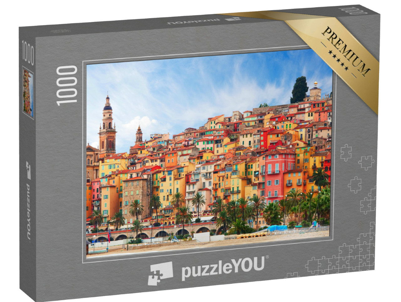 puzzle 1000 dílků „Pohled na starou část Mentonu, Francie“