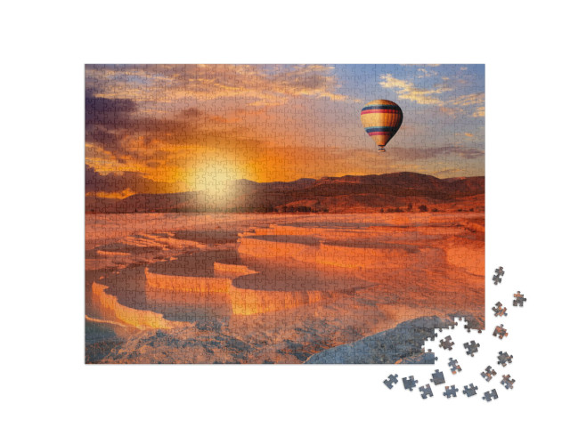 puzzle 1000 dílků „Východ slunce nad vápencovými terasami, Pamukkale, Turecko“