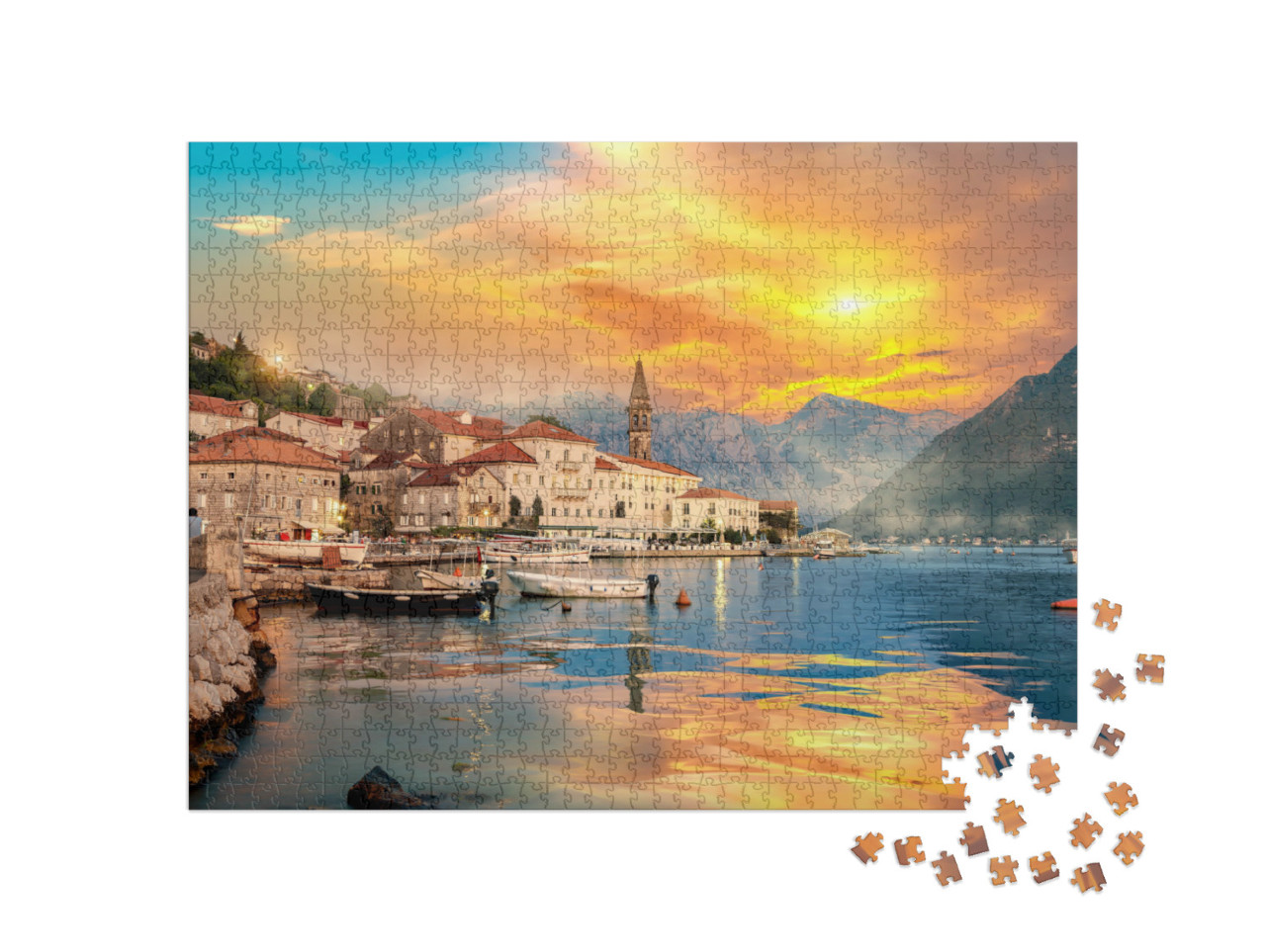 puzzle 1000 dílků „Historické město Perast v Kotorském zálivu, Černá Hora“