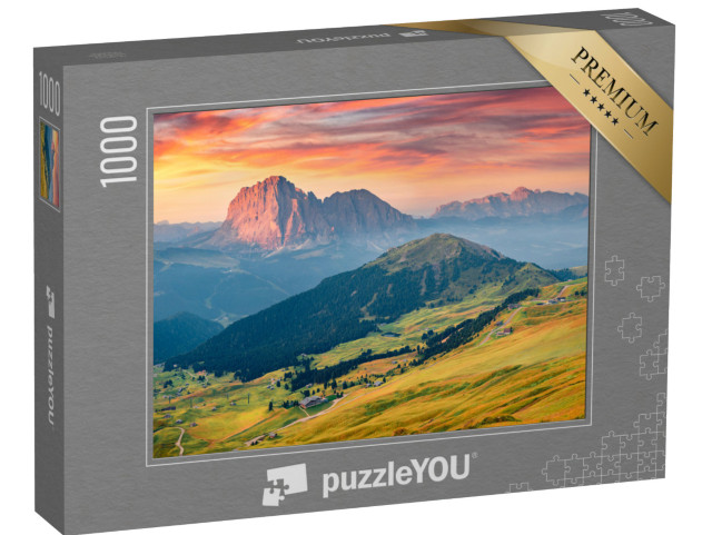 puzzle 1000 dílků „Úchvatný podzimní pohled na Sassolungo a skupinu Sella, Dolomity“