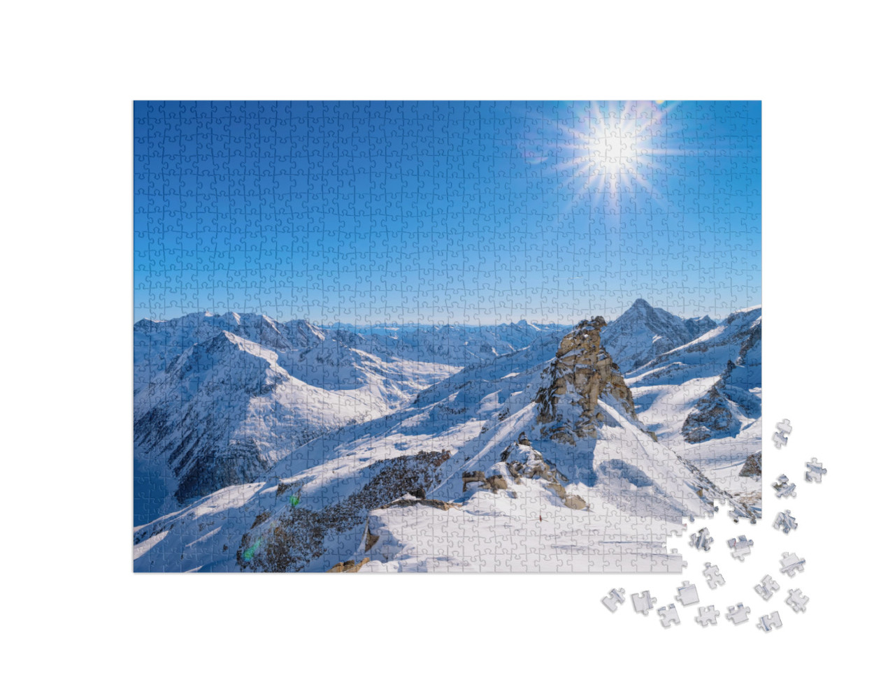 puzzle 1000 dílků „Majestátní vrcholy na ledovci Hintertux, Zillertal, Rakousko“