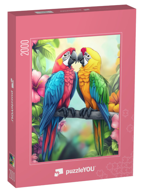 puzzle 2000 dílků „Tropická láska páru papoušků“