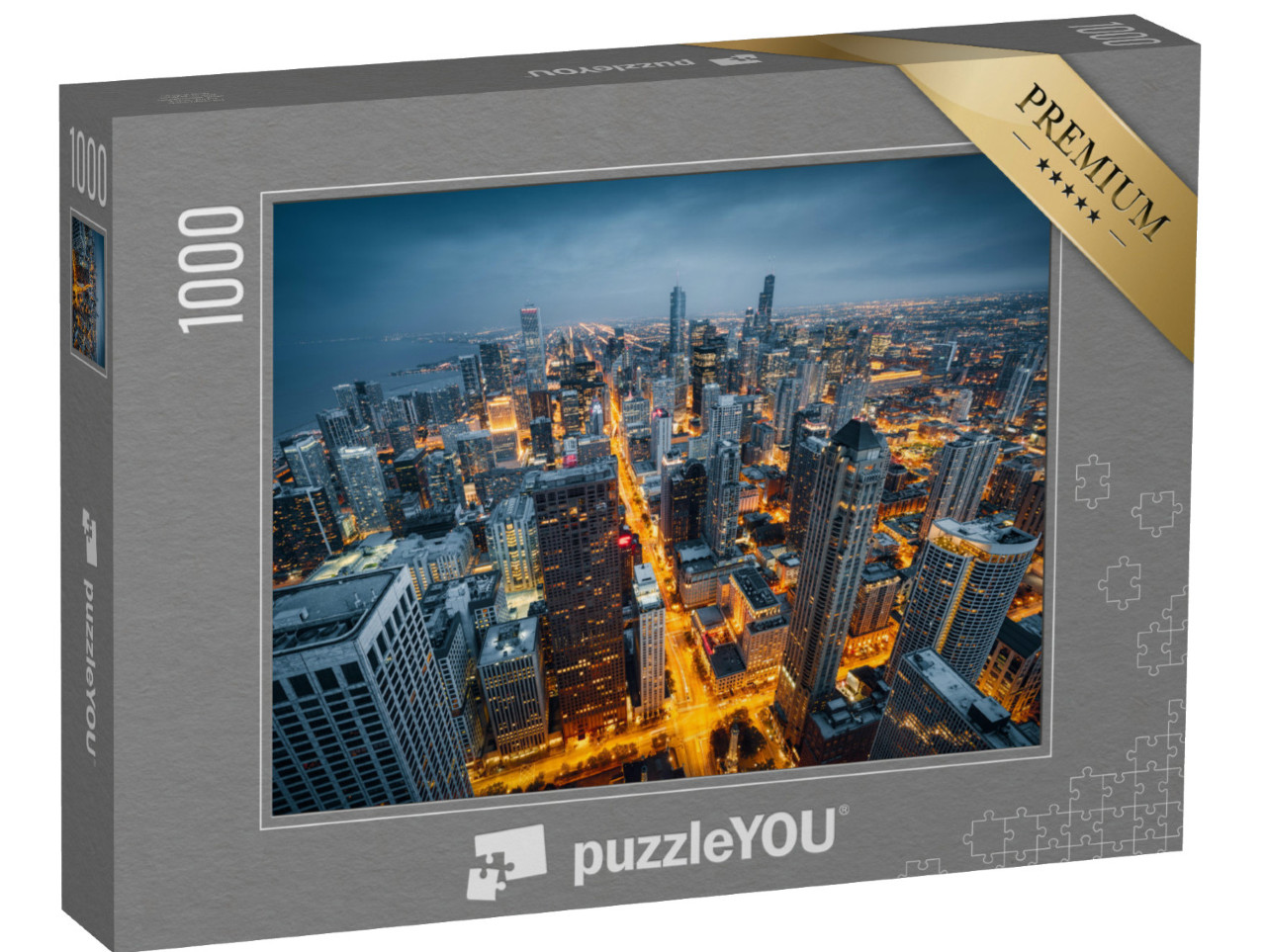 puzzle 1000 dílků „Noční panorama Chicaga“