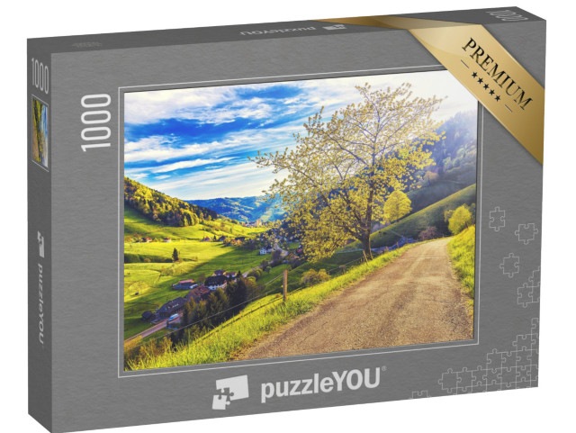 puzzle 1000 dílků „Panorama se západem slunce, Münstertal, Schwarzwald“